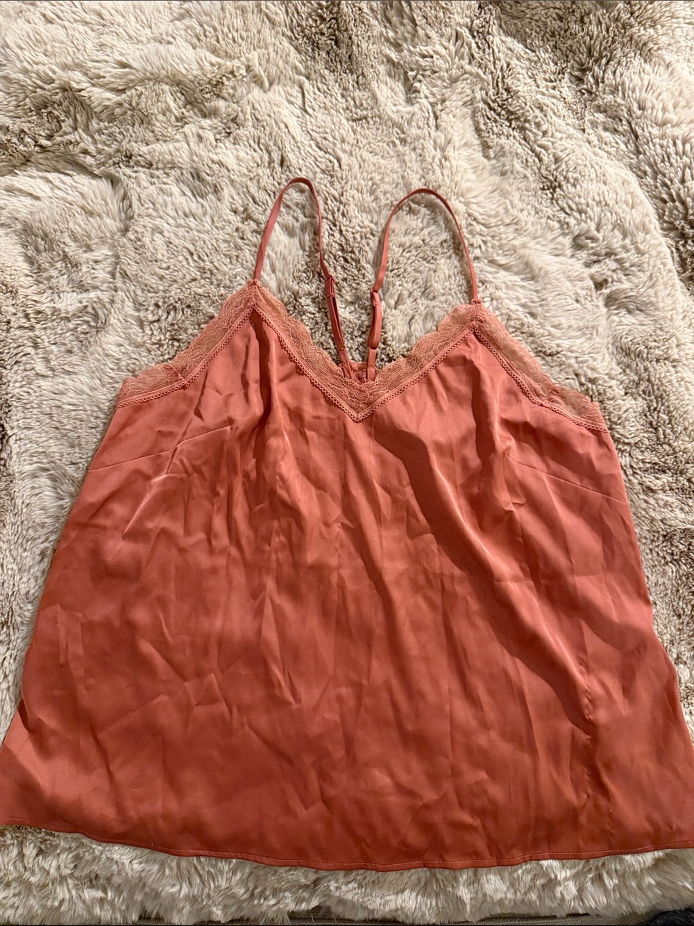 Lace-Trim Rust Camisole with Adjustable Straps